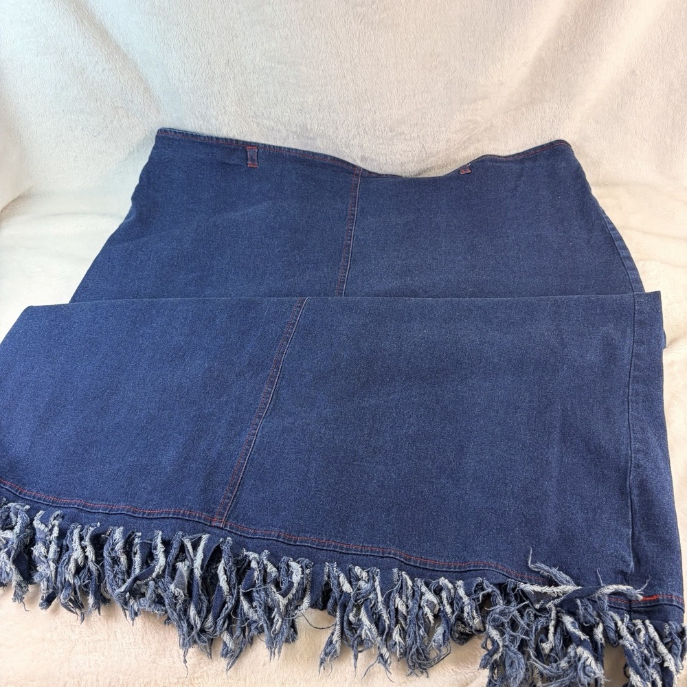 Vintage Erica Brooke Denim Maxi Skirt Frayed Tassel Fringe‎ Y2K Western Boho 24